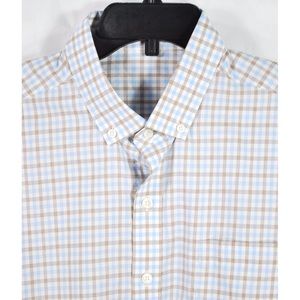 J Hilburn White Blue Brown Plaid Mens Dress Shirt